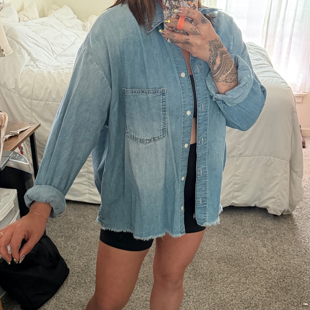 Light Wash Denim Button-Up Shirt - Picture 3 of 6